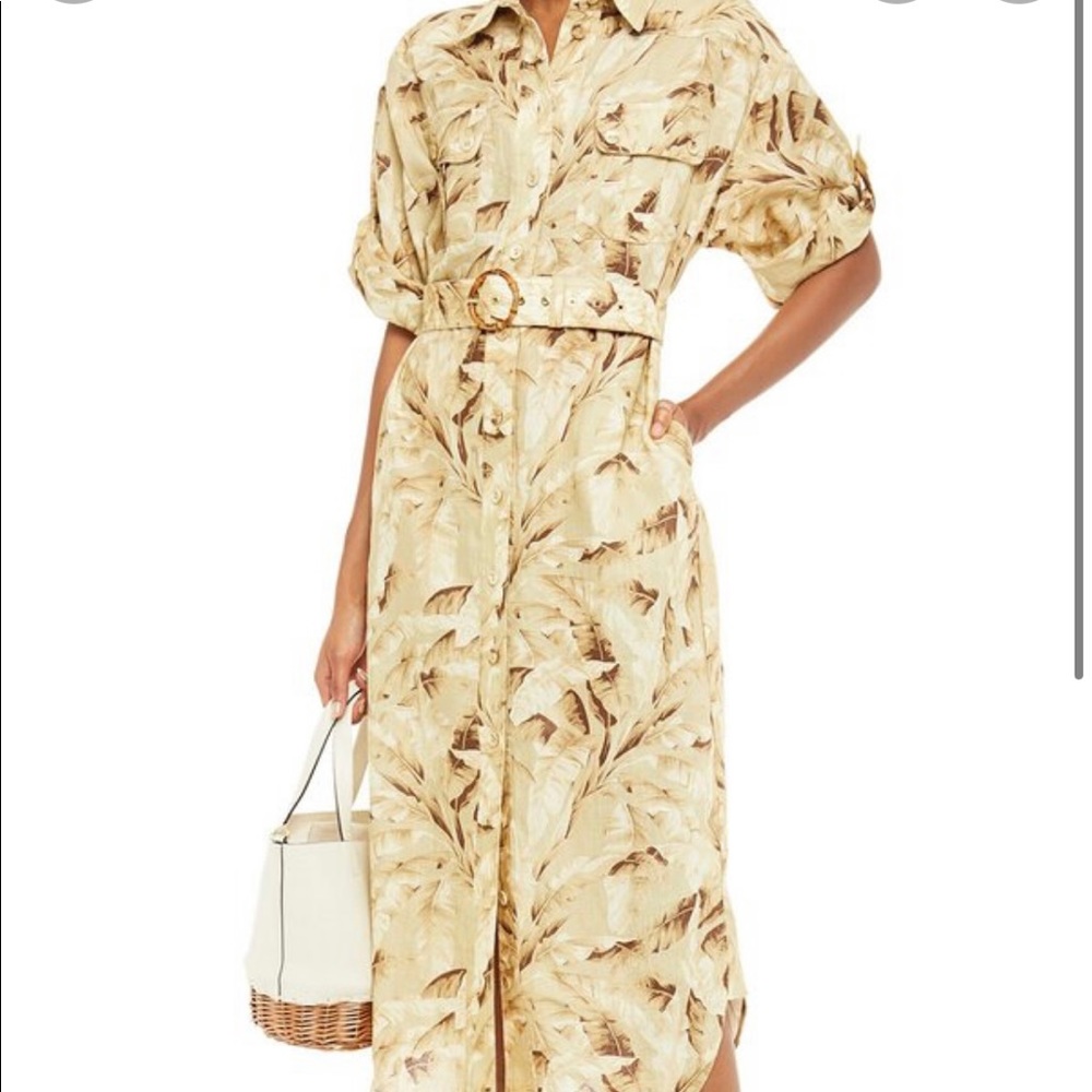 Zimmermann belted printed linen midi dress